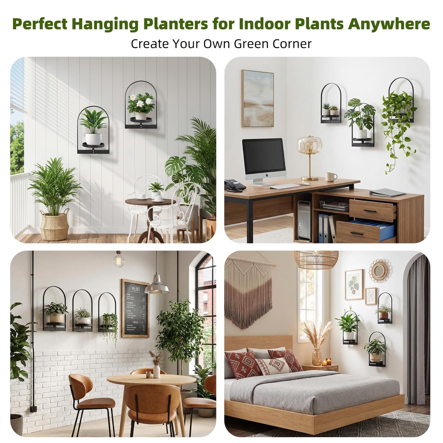 3 Pack Wall Plant Holder for Indoor Plants, Metal Wall Mounted Plant Shelf for Small Pots, Modern Arch Hanging Wall Planter Display with Hooks, Plant Frame Wall Decor for Living Room, Bedroom, Black