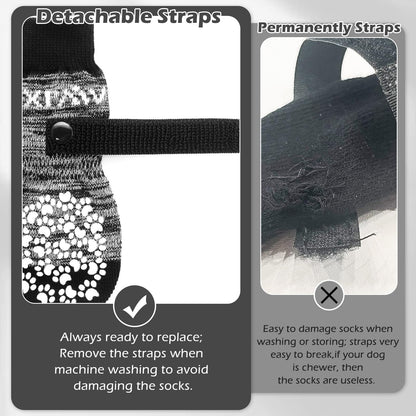 EXPAWLORER 3 Pairs Anti-slip Dog Socks Paws Stop Licking, Dog Paw Protector with Grips Double-sided Strong Traction, Adjustable Dog Boots Shoes for Senior Dogs Hard Floor Indoor Outdoor Walk, Grey M