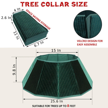 Blissun Christmas Tree Collar, Velvet Foldable Christmas Tree Ring with Golden Dotted line, Christmas Tree Skirt for Artificial Christmas Trees Decoration, Green