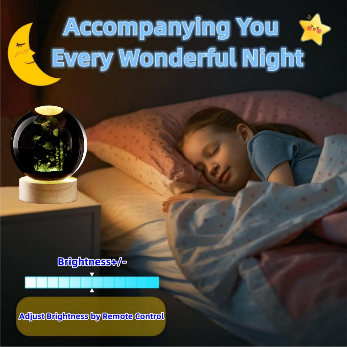 Conalisk 3D Underwater World Crystal Ball Lamp,Lifelike LED Fish Crystal Night Light,16 Colors Changing Light,Dimmable Remote Control,Desk Ocean Lamp (N)