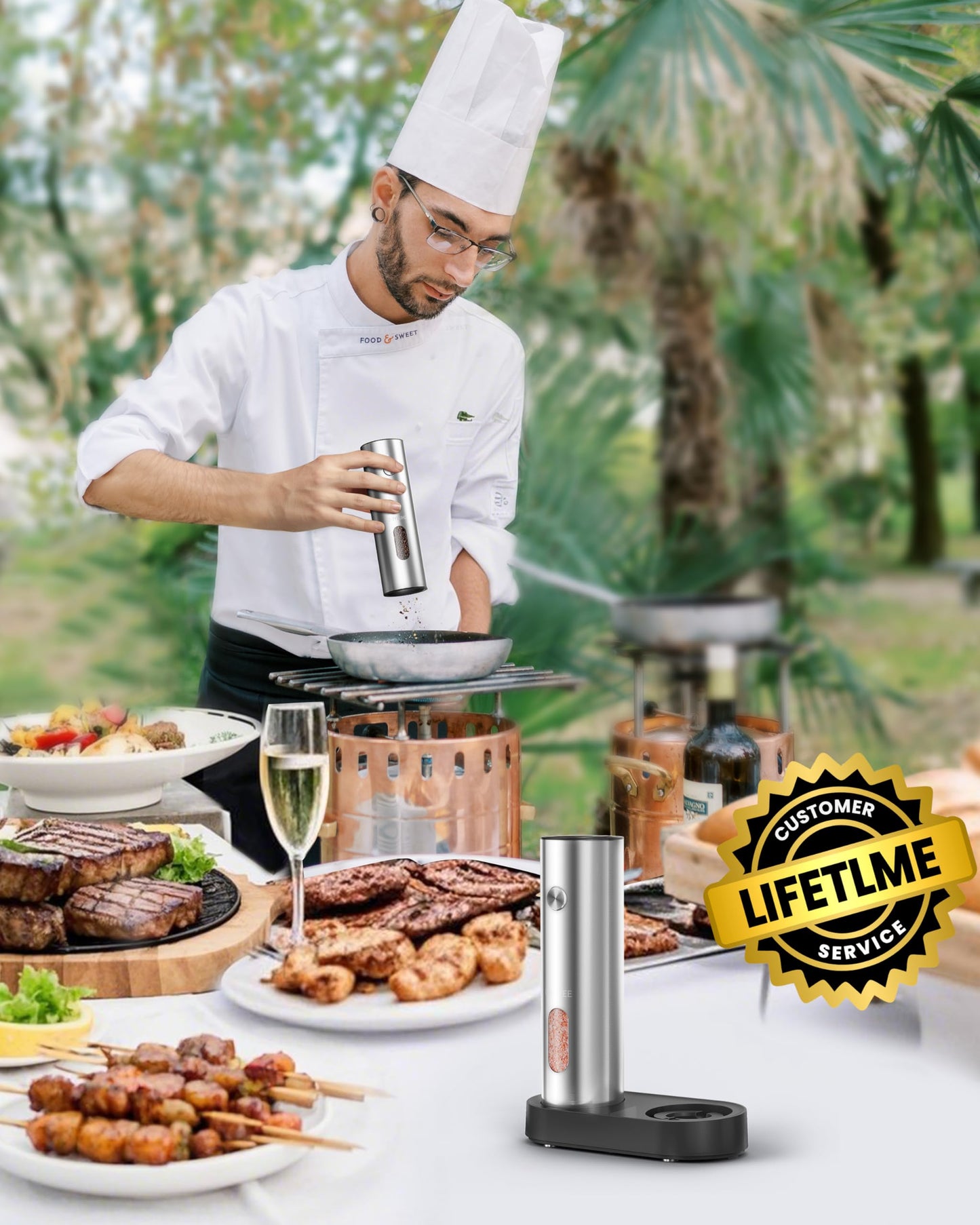 Electric Salt and Pepper Grinder Set with Rechargeable Base - Upgraded Large Capacity, Refillable Pepper Mill Set with LED Light & Adjustable Coarseness, Ideal for Kitchen, Outdoor, BBQ & Gift Giving