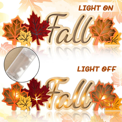 Geetery Fall Decor Thanksgiving LED Wooden Sign Rustic Tabletop Centerpiece Maple Leaves Decorations Fall Kitchen Decor for Home Thanksgiving Autumn Harvest Party