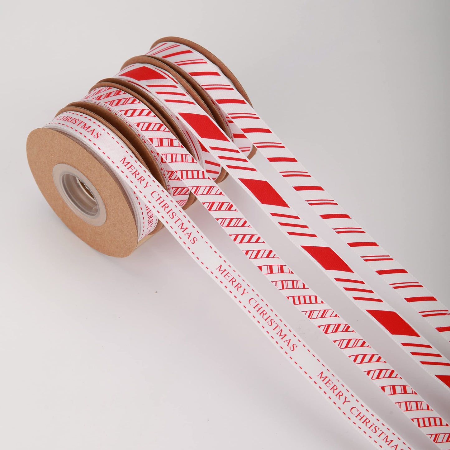 Meseey 4 Rolls Total 40 Yards Red Striped Ribbon 3/8 Inch Christmas Candy Cane Ribbons Use for Christmas Gift Wrapping, Party Decoration,All Crafting and Sewing (3/8inch, red)