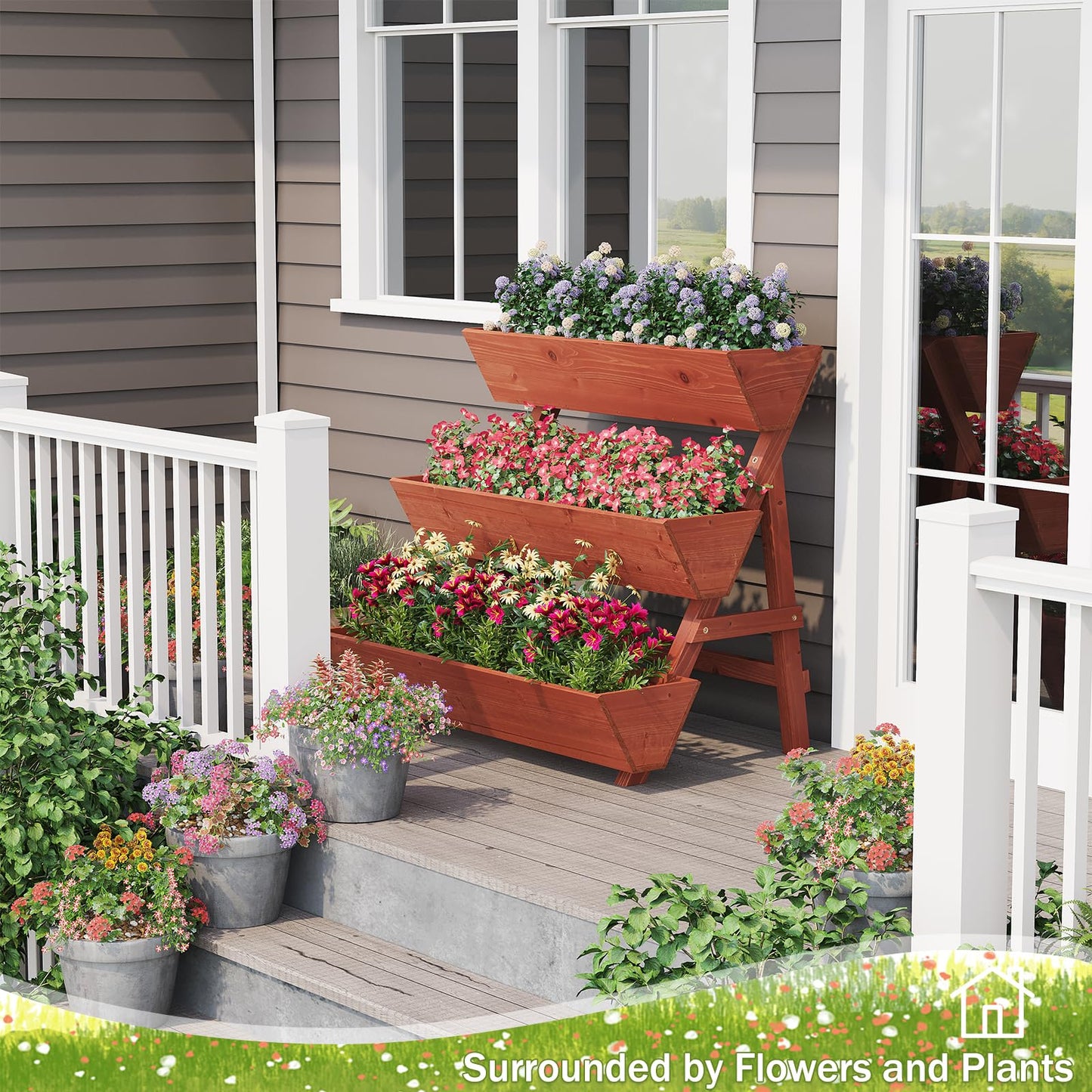viewcare Raised Garden Bed, 3 Tier Vertical Garden Planter for Indoor & Outdoor, Raised Planter Box with Legs, Garden Planter Box for Flowers/Vegetables/Plants