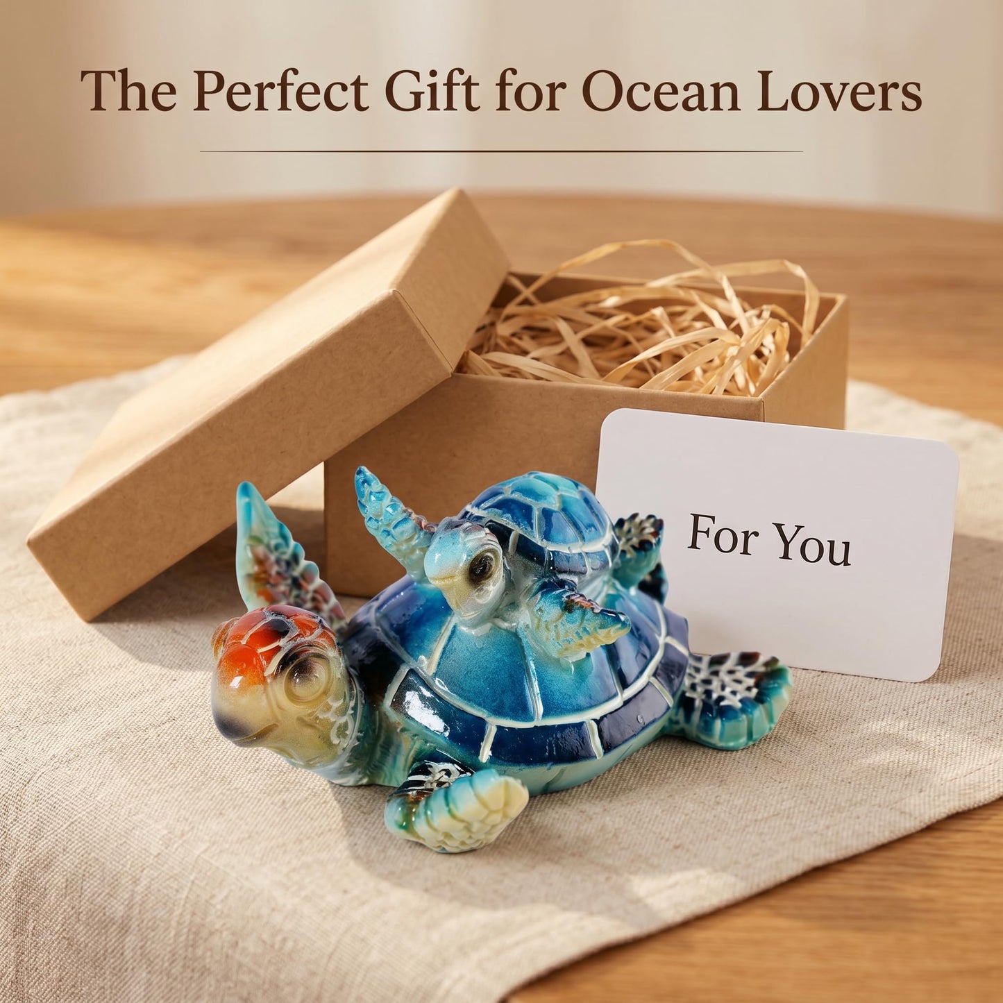 Brizoria Sea Turtle Ocean Decor Coastal Resin Figurines Blue Beach Themed Room Decor Textured Shell and Flippers for Shelf Tabletop Bathroom Bedroom Office, Blue