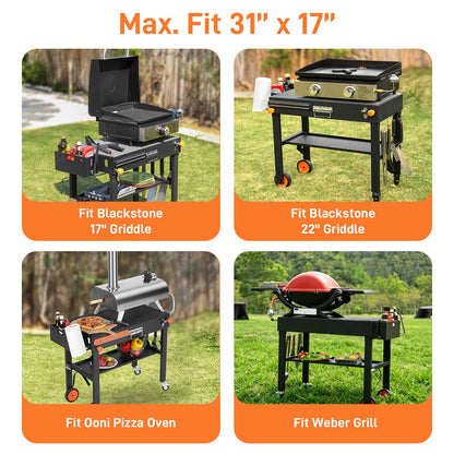 Portable Outdoor Grill Table, Folding Grill Cart with Wheels, Blackstone Griddle Stand for 17"/22" Griddle, Large Space Blackstone Table Solid and Sturdy, Grill Stand for Blackstones, Ninja, Weber