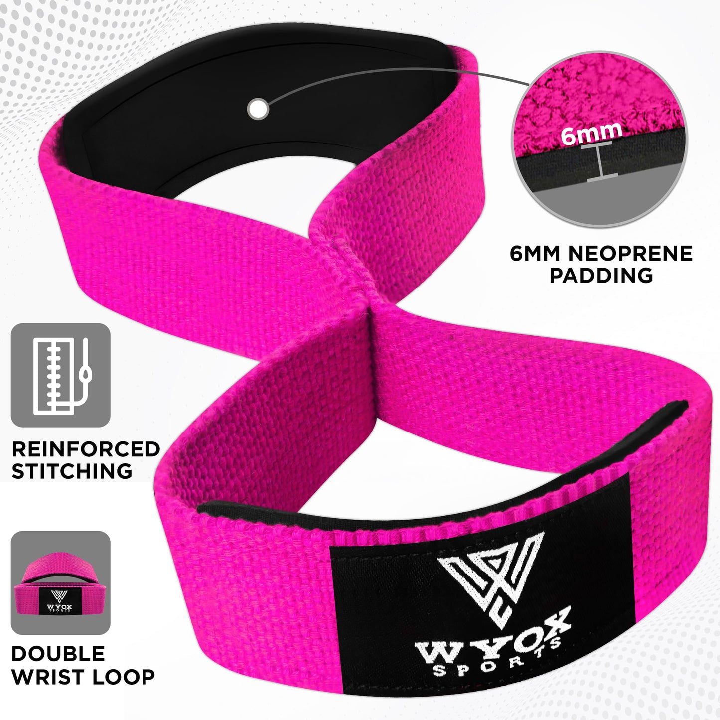WYOX Figure 8 Weight Lifting Straps for Weightlifting Heavy Duty Deadlifting Workout Straps | Wrist Wraps Gym Equipment Gear Men Women PAIR (Pink, Standard)
