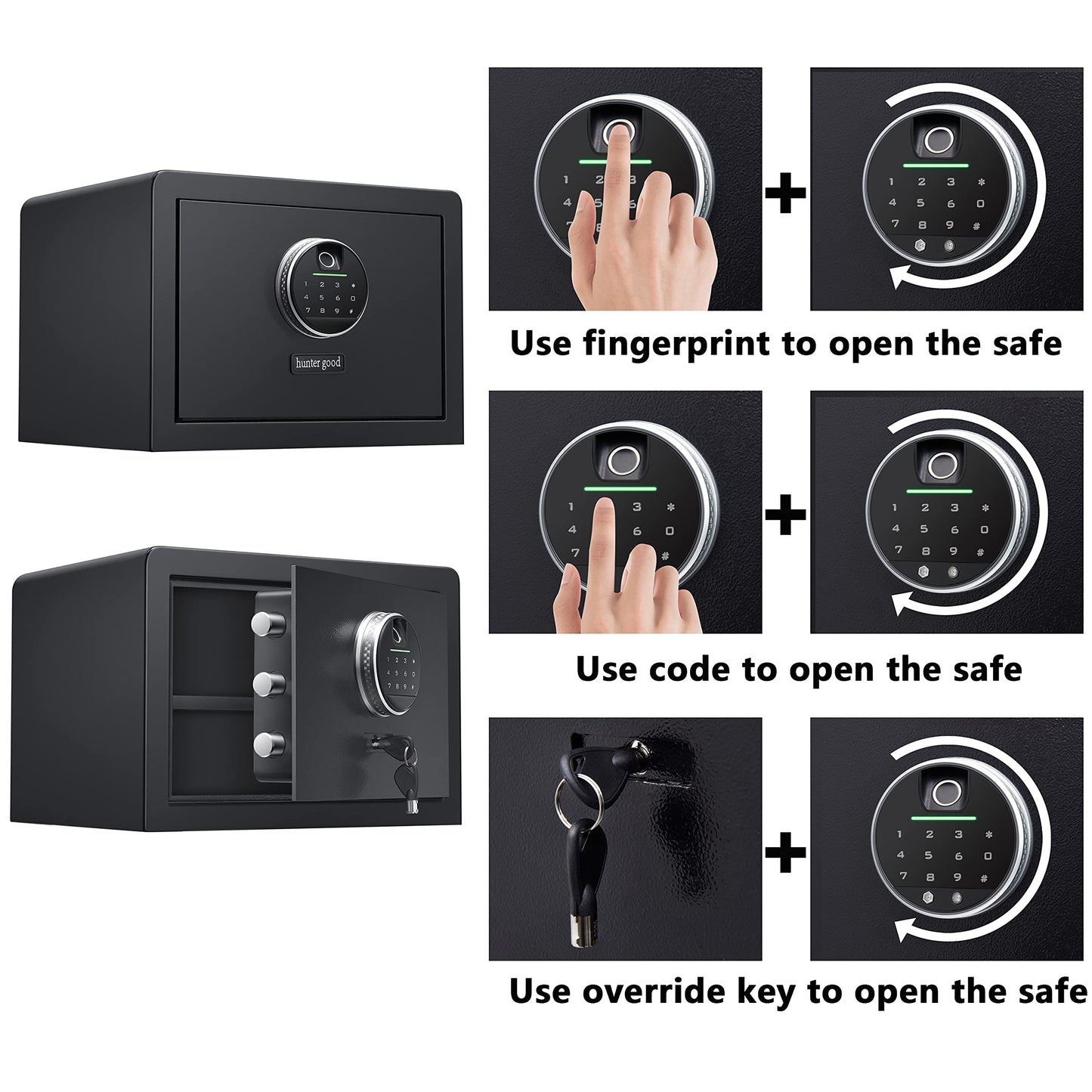 Biometric Digital Security Home Safe, Safes for Home Storage Cash Jewelry and Valuables,1.0 Cubic Feet Gun Use Storage Small Fingerprint Safe Box. (No fireproof bag, 9.8”H X 13.8”W X 11”D)