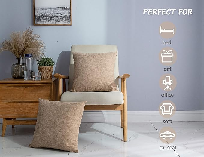 Stellhome Linen Throw Pillow Covers Square Solid Farmhouse Burlap Cushion Covers