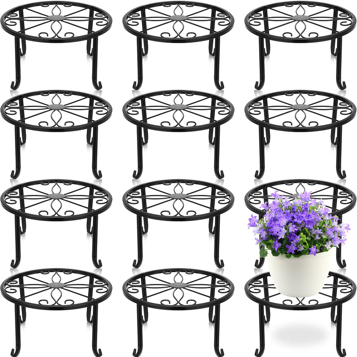 Maitys 12 Pack Metal Plant Stands Outdoor Indoor Heavy Duty Flower Potted Holder Anti-Rust Plant Pot Shelf Round Flower Display Rack for Porch Garden(Black)