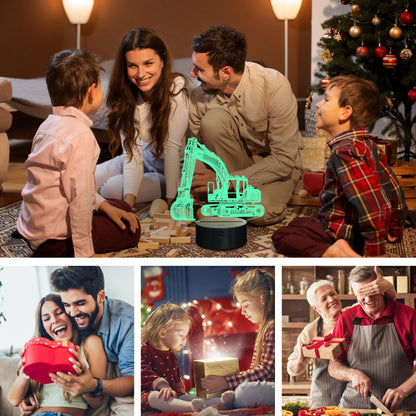 CoolGift Mart Excavator 3D Night Light, 3D LED Optical Illusion Lamp with Remote Control and Timer, Perfect Christmas and Birthday Gift Idea for Boys, Kids, and Teens