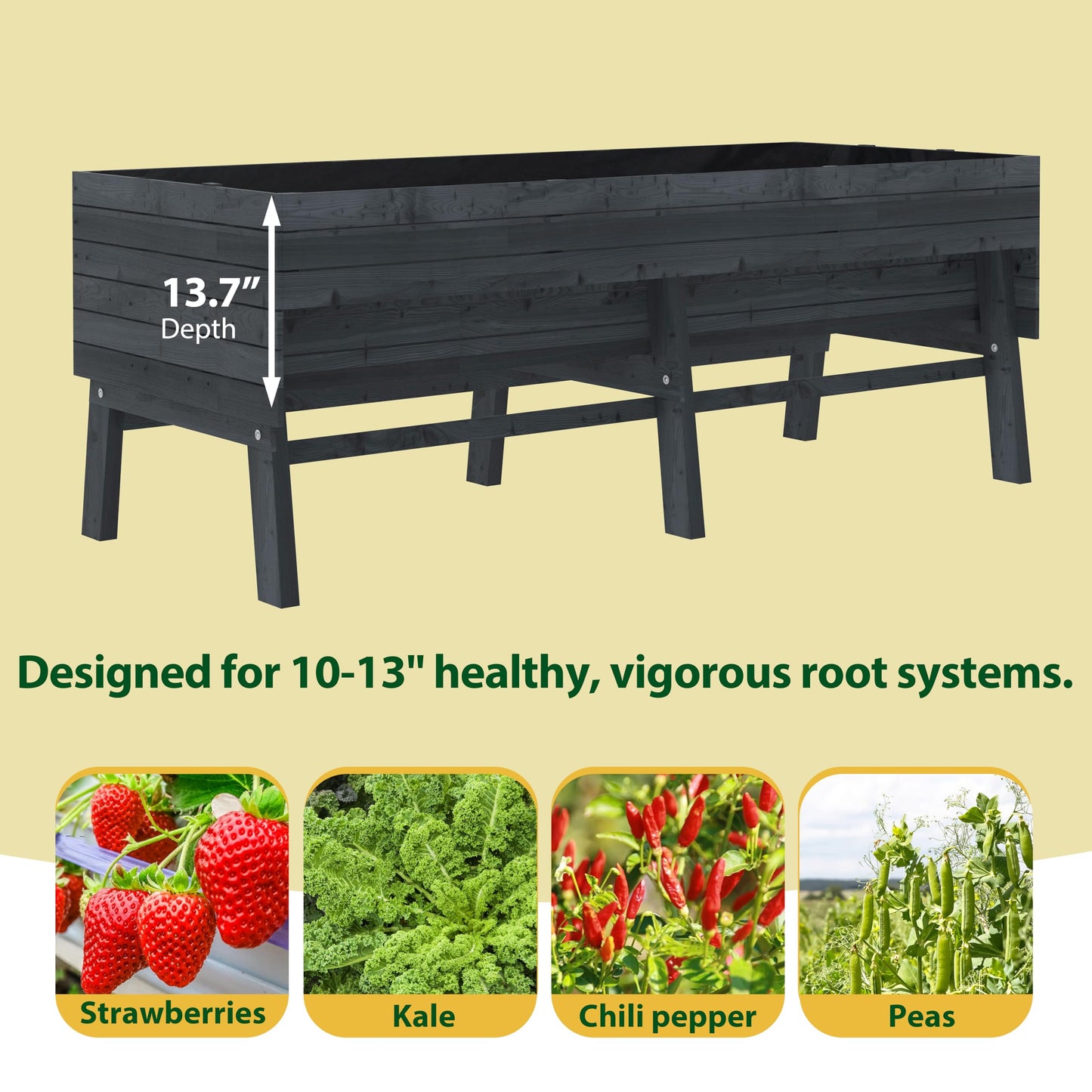 Yardenaler 6x3x2FT Raised Garden Bed with Legs, Large Outdoor Elevated Wood Planted Box with Liner for Vegetable, Flower, Backyard, Patio, Gray