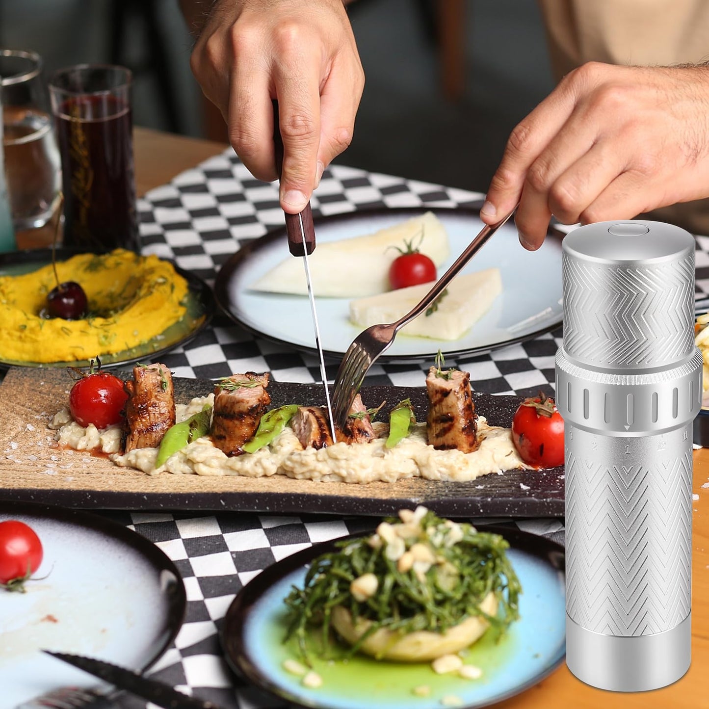 ARKNOAH Manual Pepper Mill Grinder - 12-Level Adjustable Coarseness, High-Output Spice Grinder with Aluminum Body & Stainless Steel Core, 70g Peppercorn Capacity