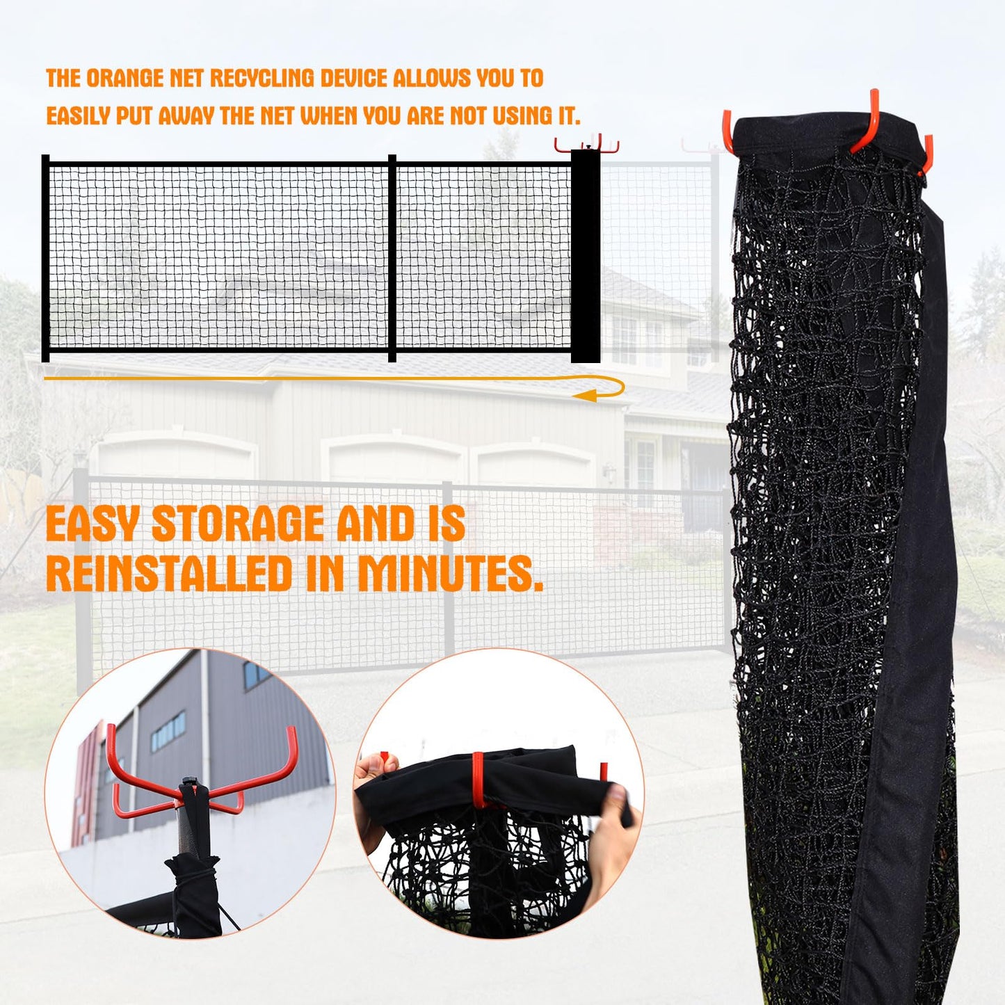 41FT x 5FT Driveway Safety Net Fence, Outdoor Yard Play Area Safety Barrier for Kids| Heavy Duty Steel Poles & Net, Not Fall Down Easily | Guard Net Length Adjustable, Easy to Recycle and Install