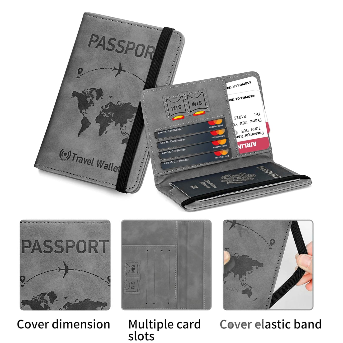 Storite Passport Holder Cover Travel Wallet Organiser with RFID Protection, Credit Card Case, PU Leather for Men & Women (Grey)