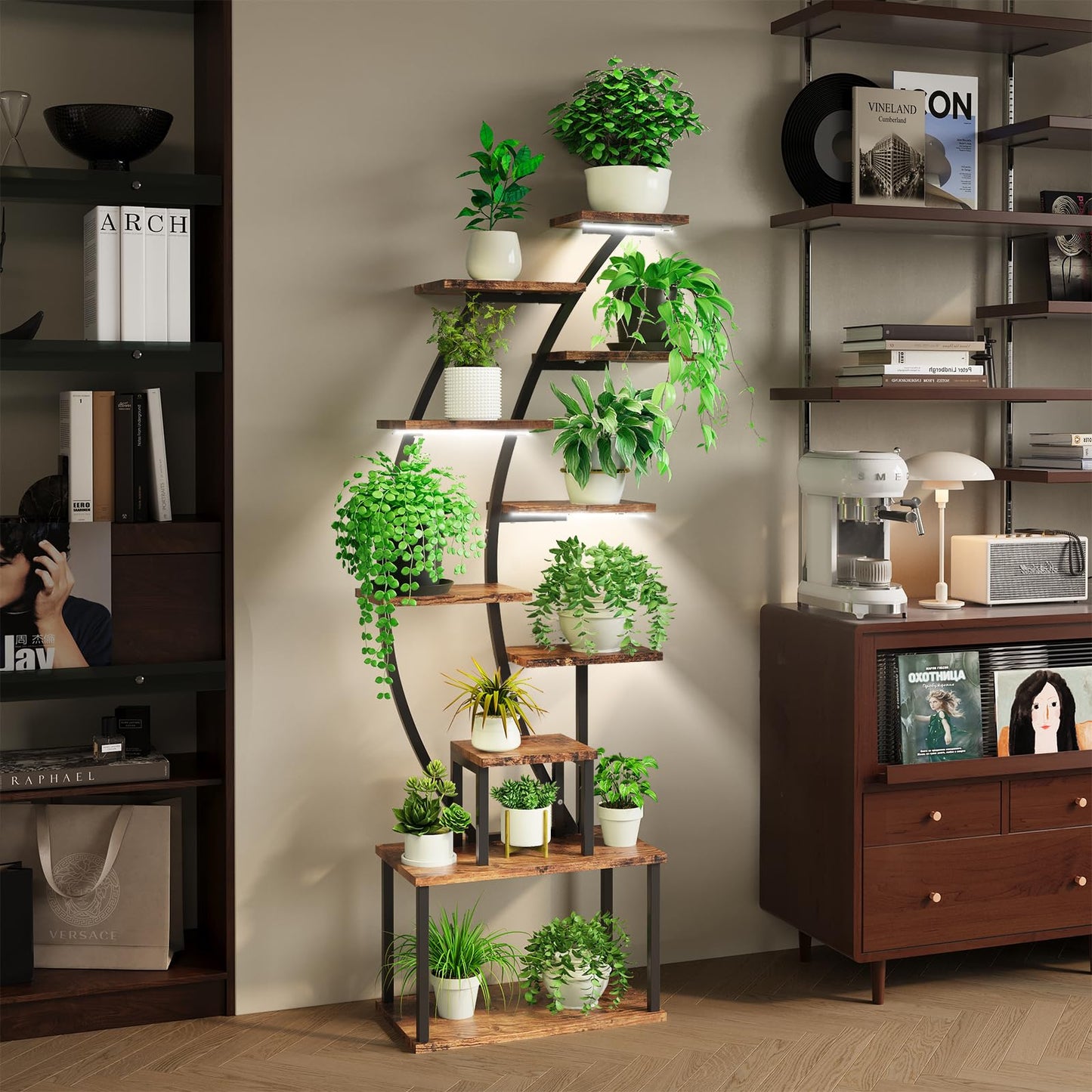 MODCART Plant Stand Indoor with Grow Lights, 63" Metal Plant Shelf, 9 Tiered Indoor Plant Stand, Tall Plant Stands Indoor Multiple Stands for Living Room, Patio