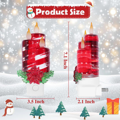 Christmas Candle Night Light Plug into Wall Glitter Water Nightlight with USB/Outlet Options, Christmas Decorative Nightlight for Bedroom Kitchen Nursery Hallway Holiday Decorations Gifts (Red Candle)