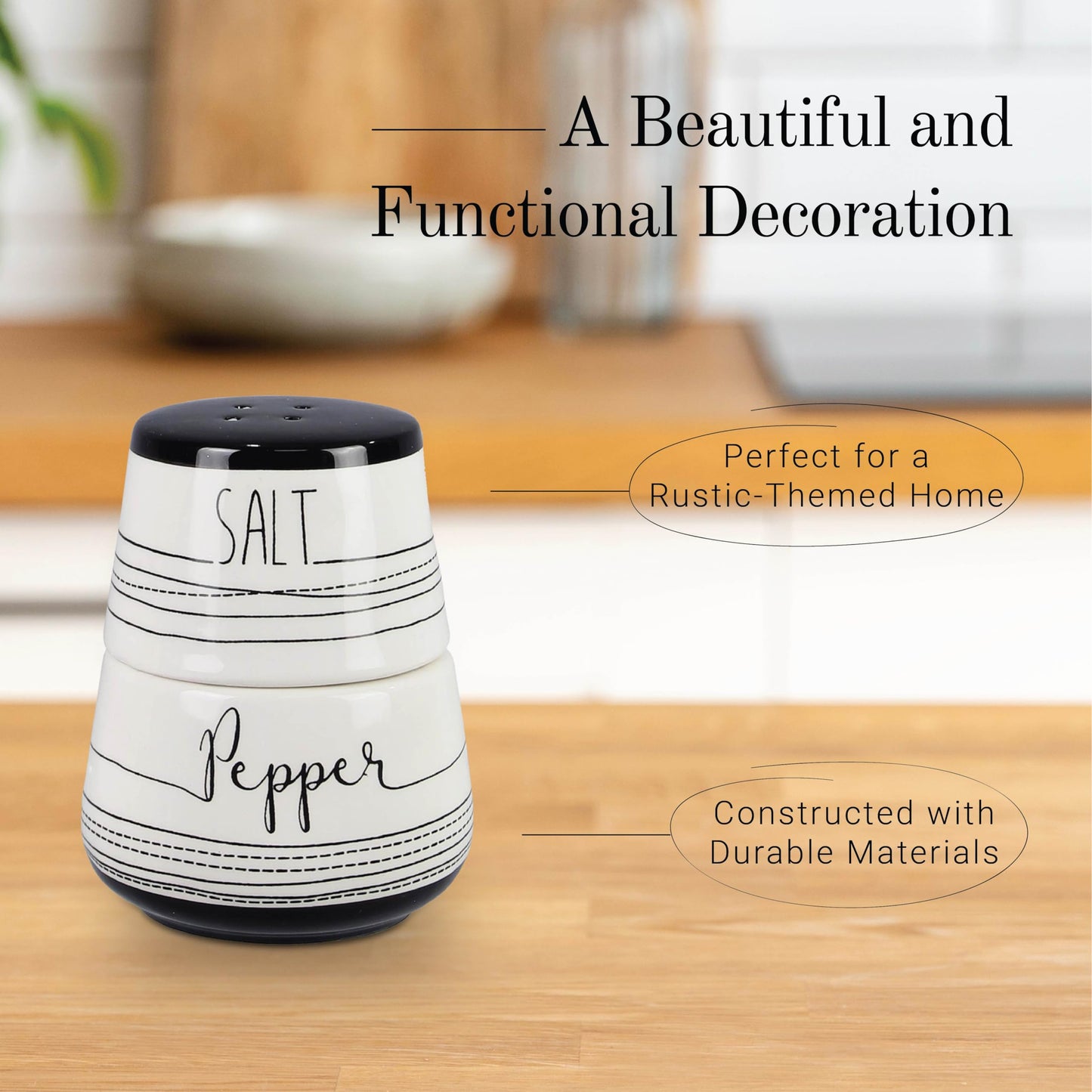 Young's Inc. Ceramic Salt and Pepper Shaker Set - Cute Kitchen Table Accessories and Decor - Stacking