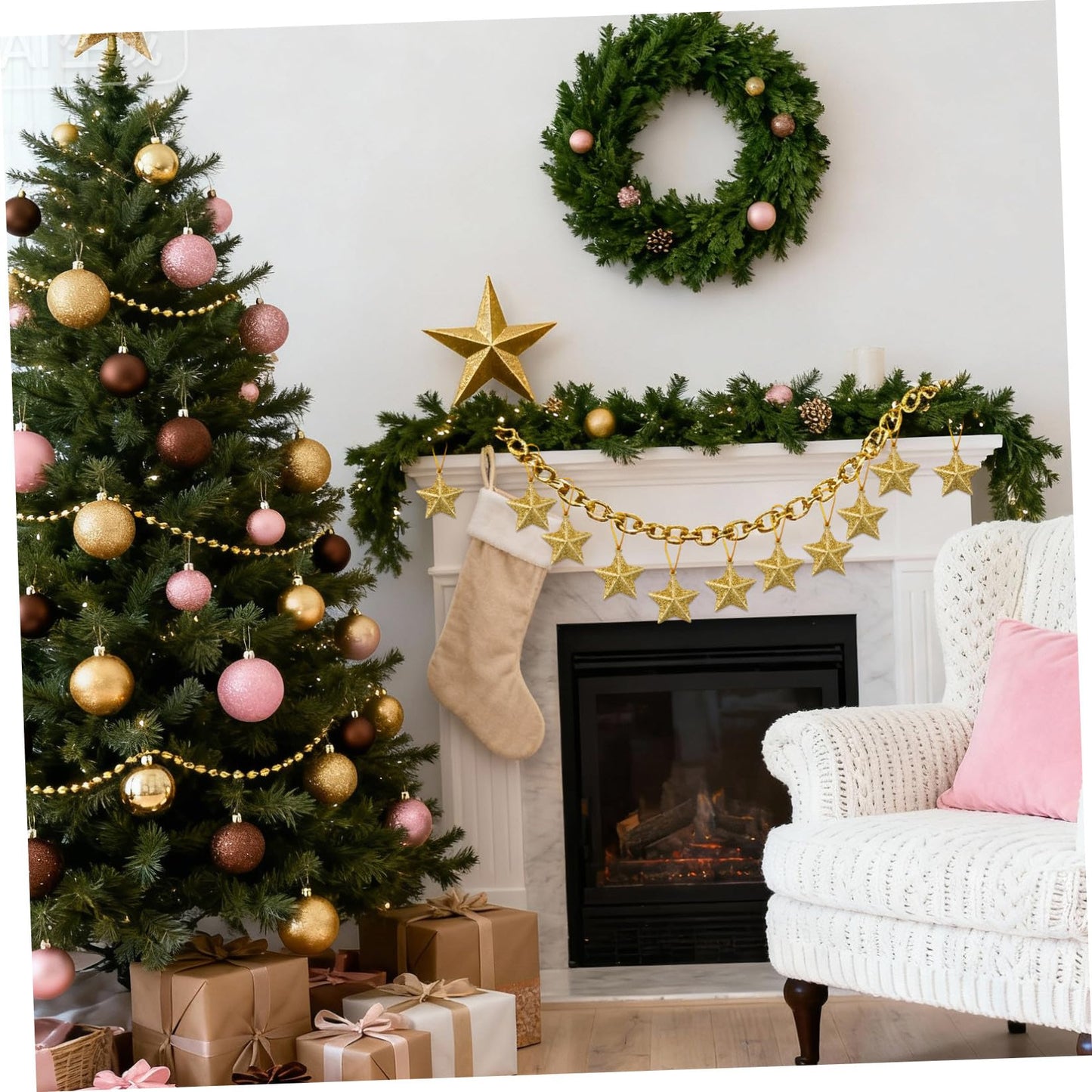 30 Pcs Star Ornaments Christmas Star Pendant Hanging Christmas Ornaments Jewelry Gold Glitter Tree Festival Decorations 3D Charm Celebrity