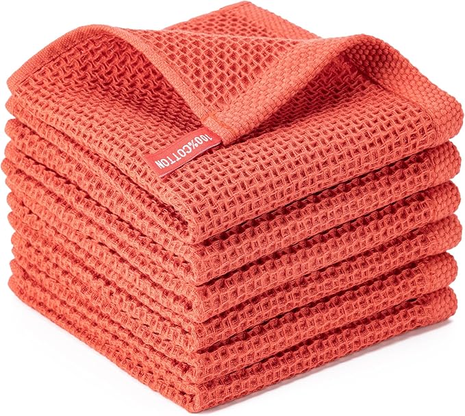 BOOMIBOO 6-Pack Kitchen Dish Cloths, 100% Cotton Waffle Weave, Ultra Soft