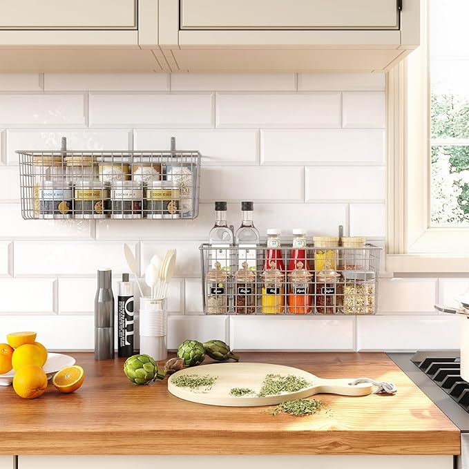 2 Sets Extra Large Hanging Wall Basket, WallmountedFruit Vegetable Toy Snack