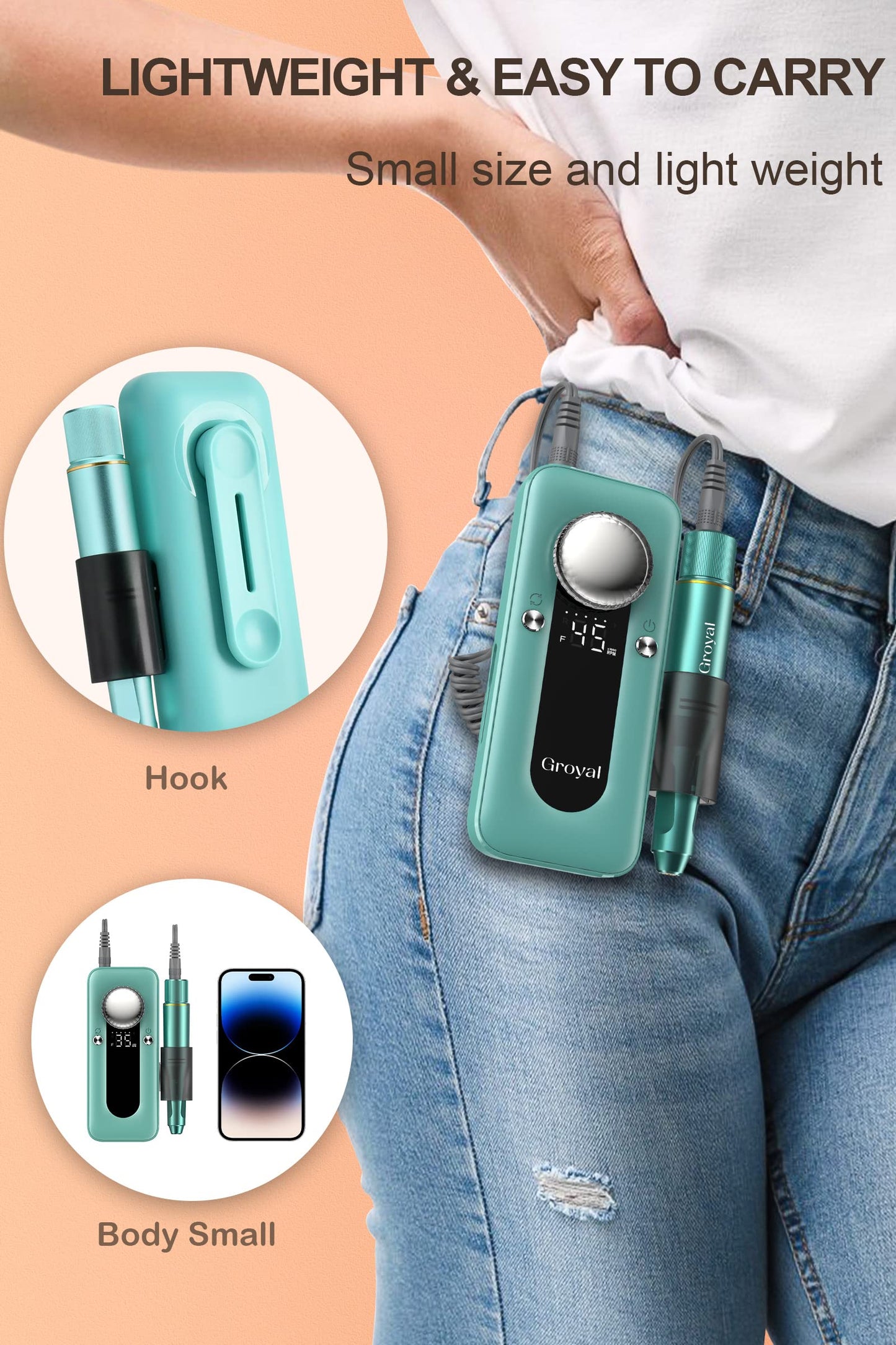 Electric Nail Drill Professional, 45000RPM Cordless Electric Nail File for Acrylic Gel Nails, Professional Nail Drill Manicure Pedicure Polishing Shape Tools for Home Salon