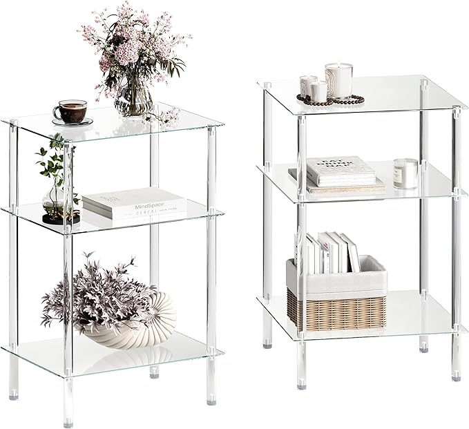 Tempered Glass Side Tables Set of 2 Acrylic End Table