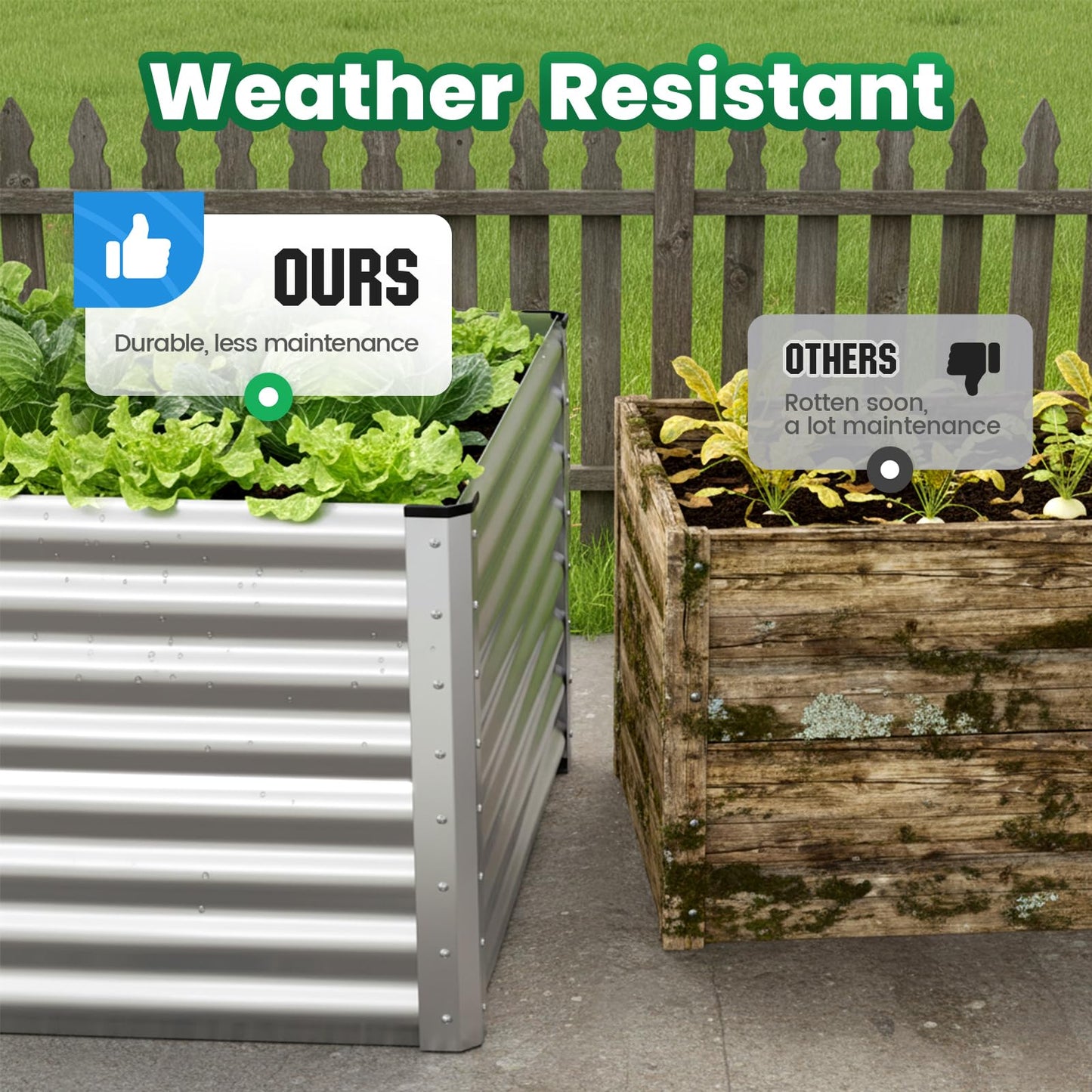 Quictent Galvanized Raised Garden Bed 6x3x2 Ft Metal Planter Box Bottomless for Backyard, Include 1 pc Tomato Cage, Silver