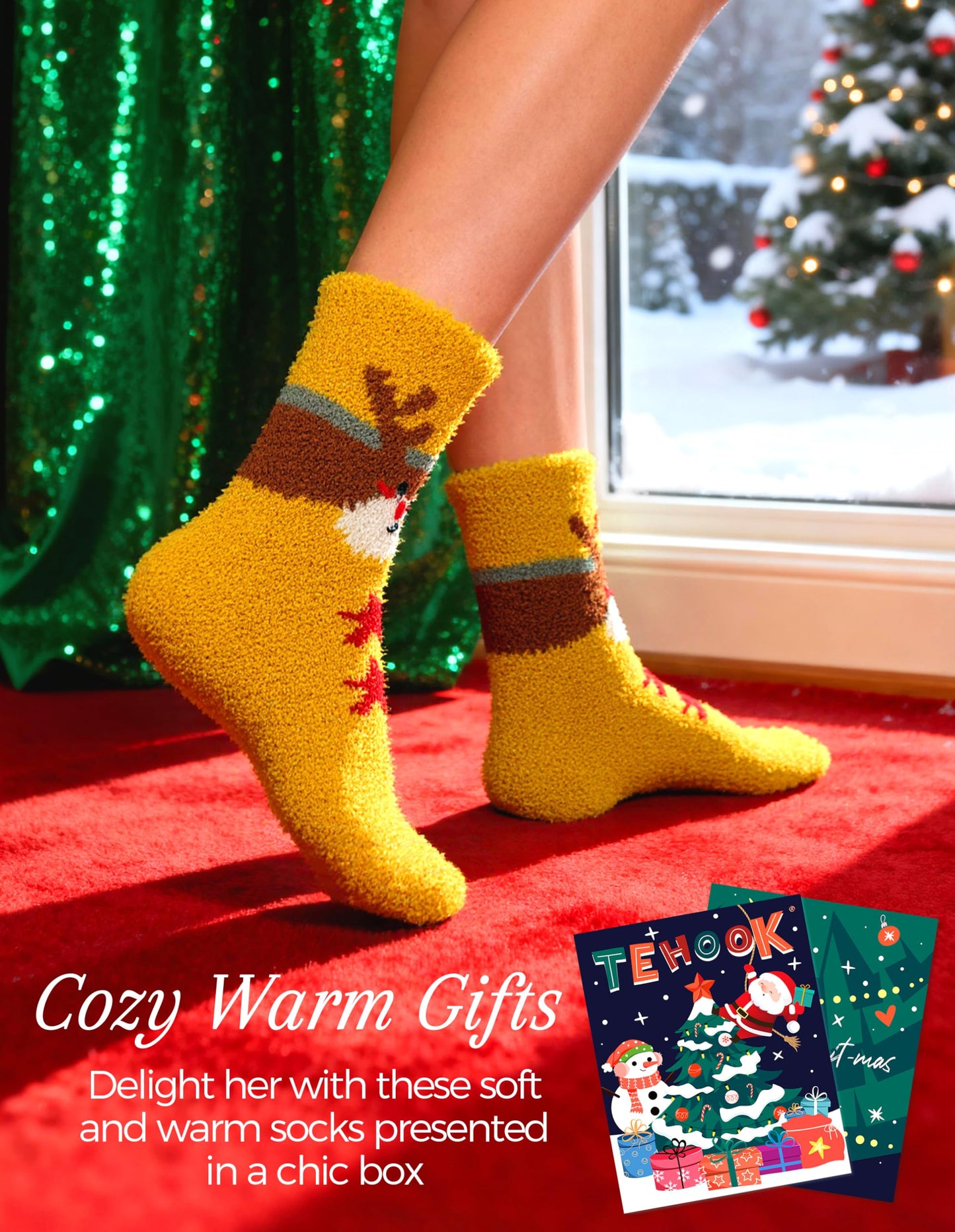 TEHOOK Warm & Cozy Valentines Gifts for Women, Fluffy Fuzzy Plush Sleeping Slipper Socks - Soft Warm Fabric