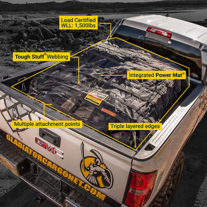 Gladiator Cargo Nets - Heavy Duty Truck Cargo Net-Trcuk Organizer-Truck Bed Cover- Large- Perfect for Trailer, Pickup, Boat, Jeep, SUV, Camping, Hunting-(WLL): 1,500 lbs (LGN-100) 8.75' x 10' ft.