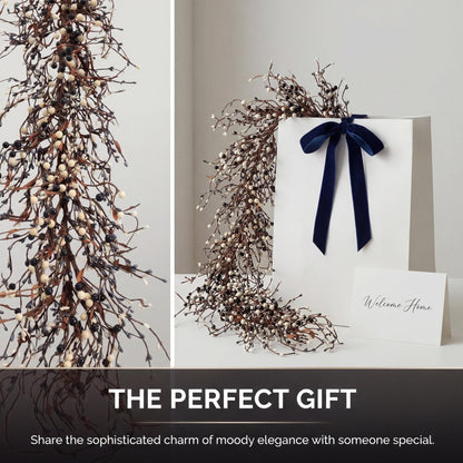 Quixem 60 Inch (5FT) Rustic Navy Blue Black & Cream Pip Berry Garland for Fireplace Mantel & Table Runner, Flexible Wired Artificial Vine, Coastal Farmhouse Decor, Precise Size