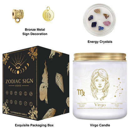 YTENTE Virgo Zodiac Sign Candles Gift, Zodiac Crystals Candle Jar,Astrology Lavender Scented Soy Stones Candles Best Friends Gifts for Women Men Sister Brother Funny Birthday Gift…