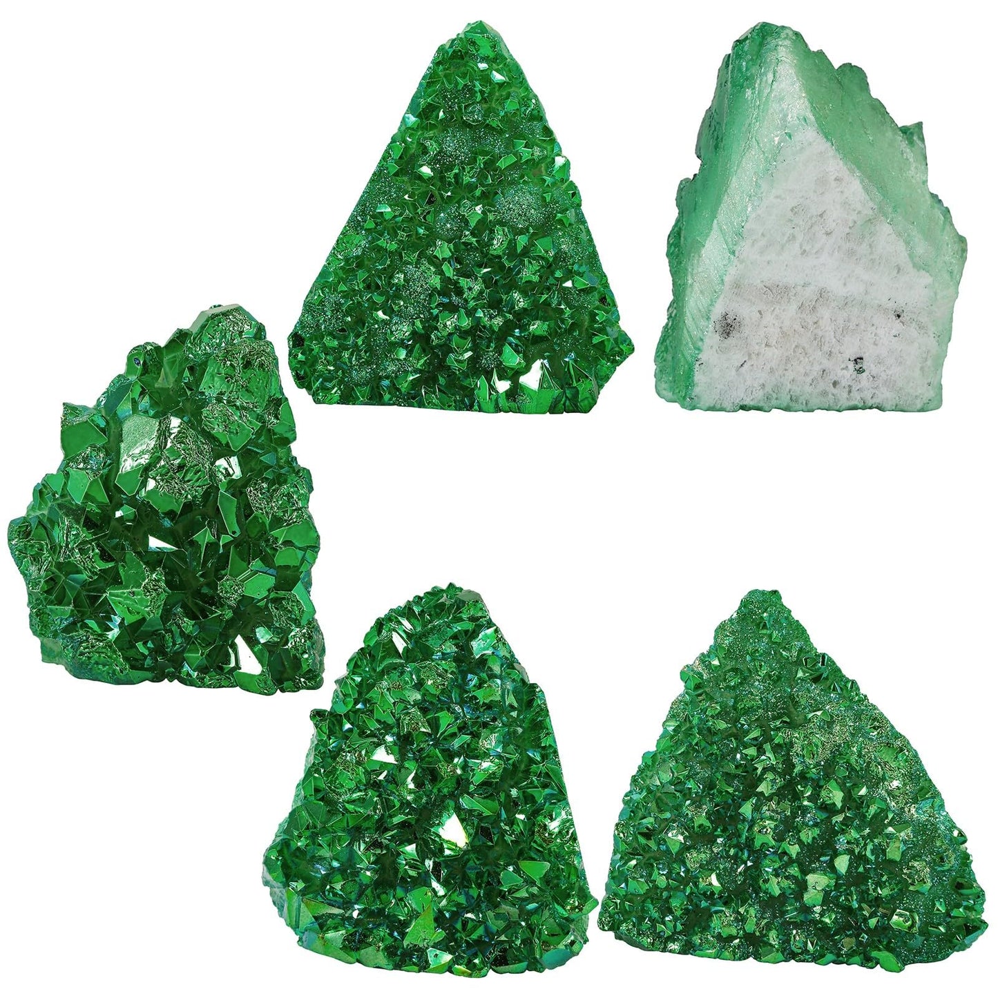SUNYIK Green AB Titanium Coated Rock Quartz Cluster Irregular Crystal Geode Stone Specimen Decor for Home Office Meditation, 2.1-4.1"