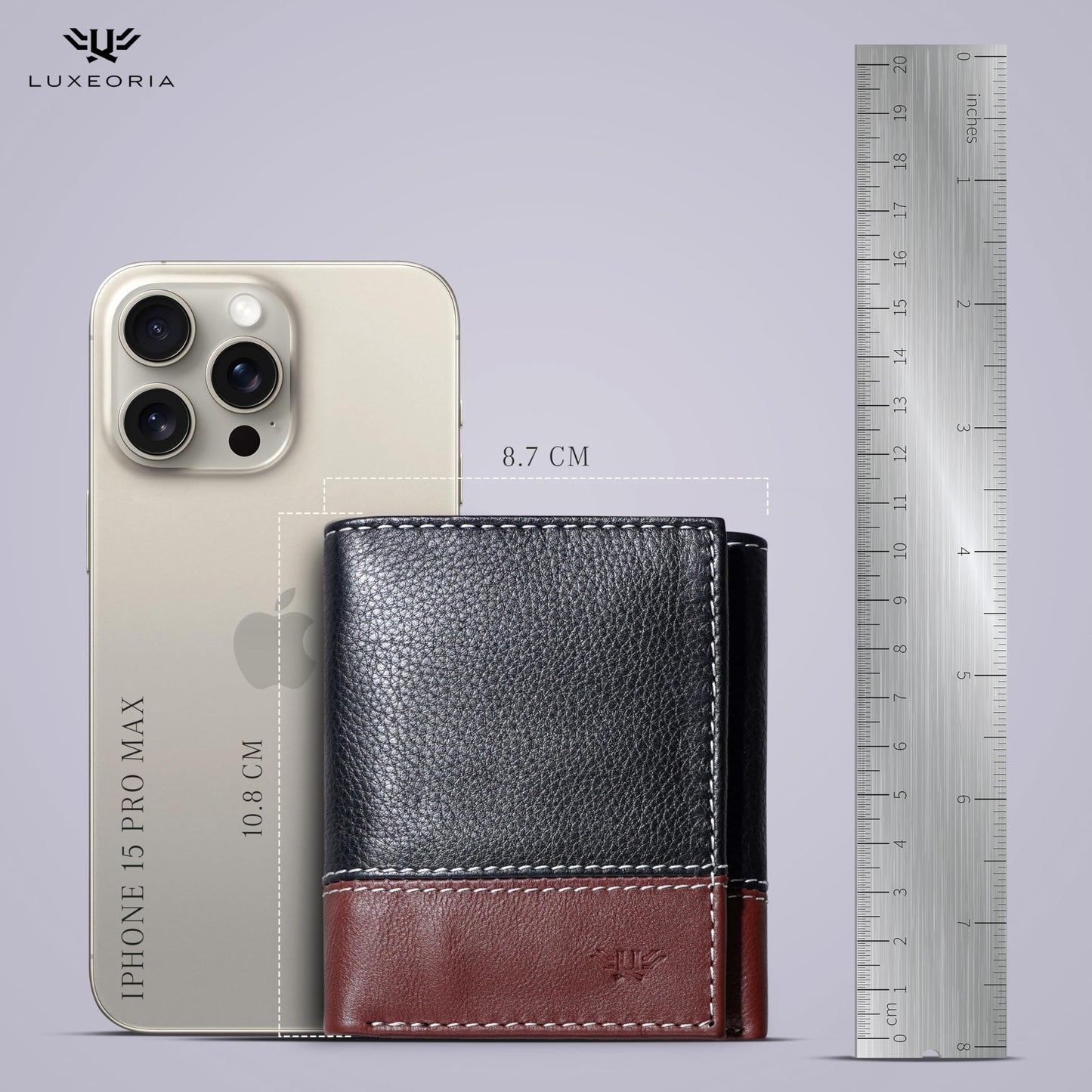 LUXEORIA Leather Wallet for Men, Handcrafted Travel Wallet, Minimalist Mens Slim Trifold Wallet, Anti-Theft RFID Blocking Wallet for Men's, Tri-fold - Black&Brown