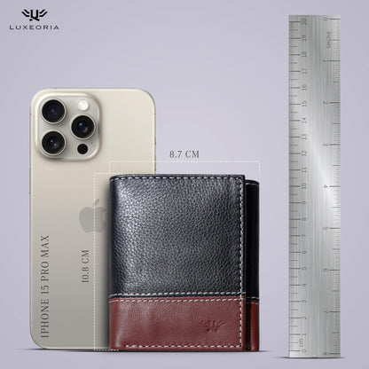 LUXEORIA Leather Wallet for Men, Handcrafted Travel Wallet, Minimalist Mens Slim Trifold Wallet, Anti-Theft RFID Blocking Wallet for Men's, Tri-fold - Black&Brown