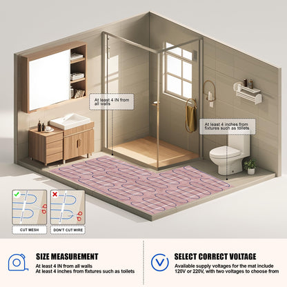 BLARALA Electric Radiant Floor Heating System, 100 Sq.ft Electric Heated Floor Mats for Bathroom, Includes Programmable Thermostat, Heat Mat, Installation Monitor, and Temperature Sensors