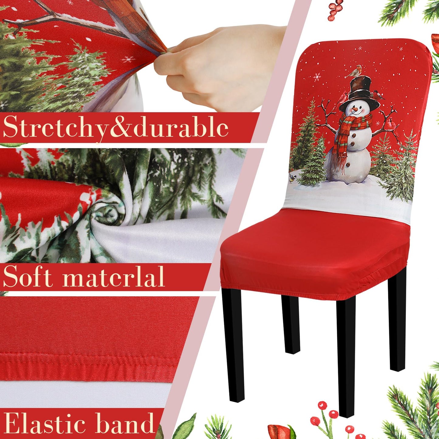 Preboun 6 Pcs Christmas Chair Covers Set Removable Washable Stretch Dining Room Slipcovers Parson Chair Protector for Christmas Home Ceremony Party Decoration, 3 Style(Classical,Red)