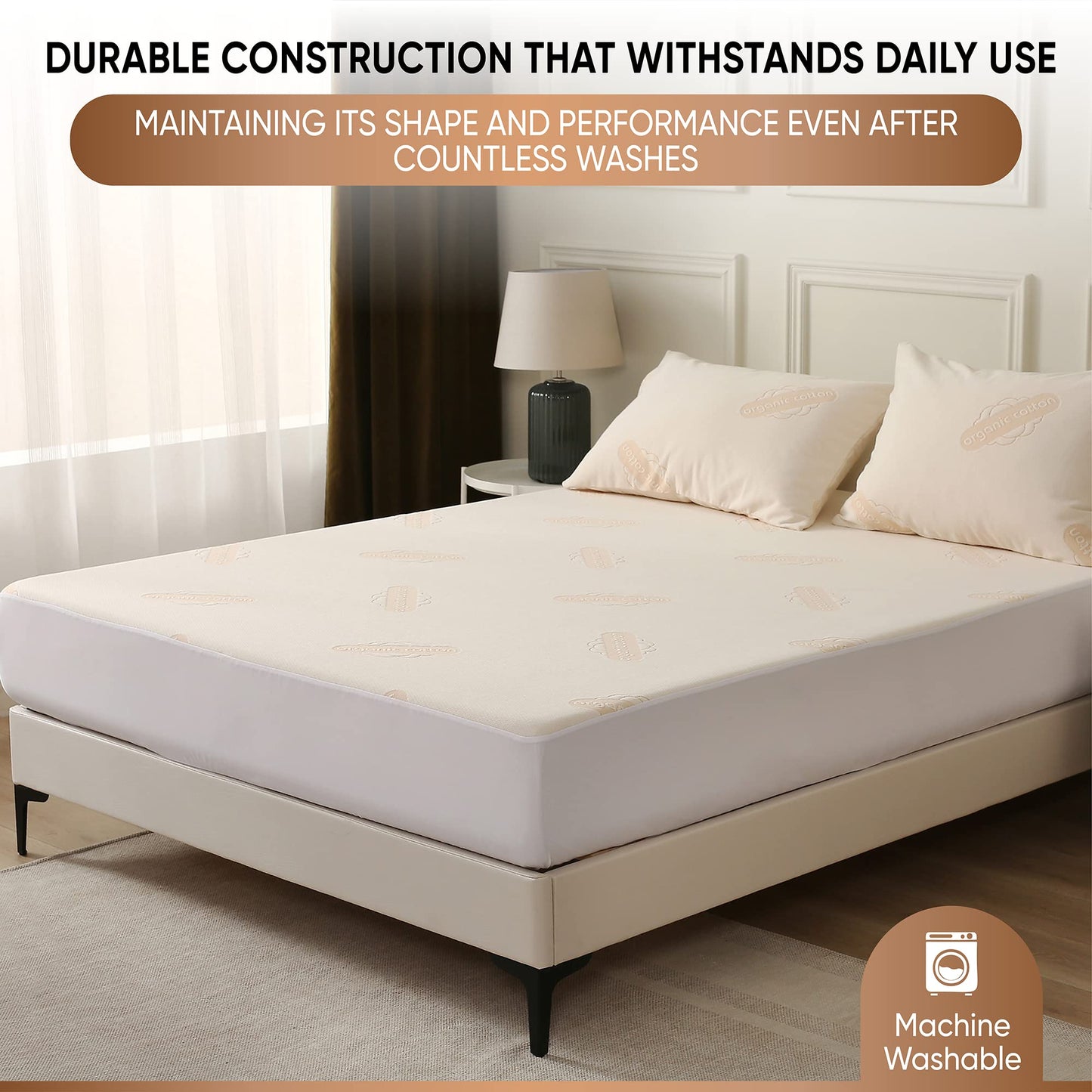 Waterproof Organic Mattress Protector Twin XL Size – Premium Soft Organic Cotton Surface Mattress Cover – Noiseless & Breathable 250 GSM Mattress Pad – Deep Pocket Fitted Design