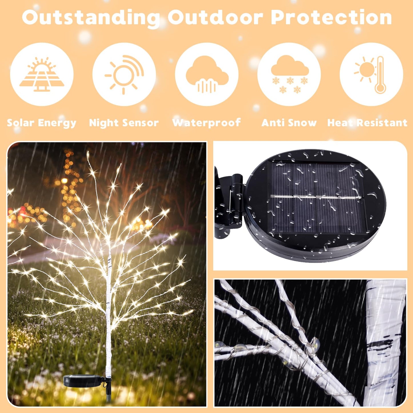 Luiywan Solar Outdoor Christmas Decorations, 35INCH Fairy Light Brich Tree, Solar Christmas Decor for Outside, Yard, Garden, Pathway, Wterproof LED Warm White Lights, 8 Modes, Auto On/Off, 4PCS