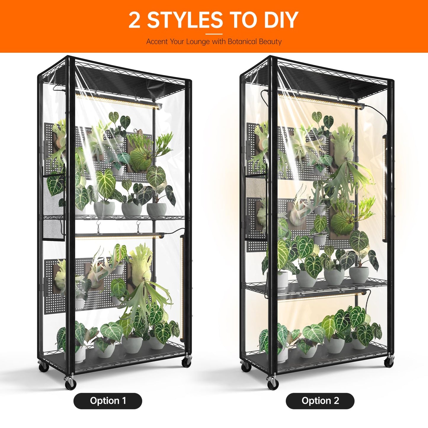 Bstrip Indoor Greenhouse Cabinet with Pegboard, Indoor Greenhouse with 4 Pack 96W Full Spectrum Grow Light for Indoor Plant, Foliage Plants, 29.5"x13.8"x59"