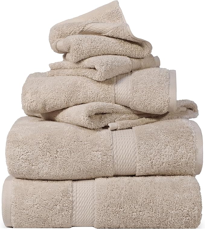 SUPERIOR Egyptian Cotton Pile 6 Piece Towel Set, Includes 2 Bath, 2 Hand