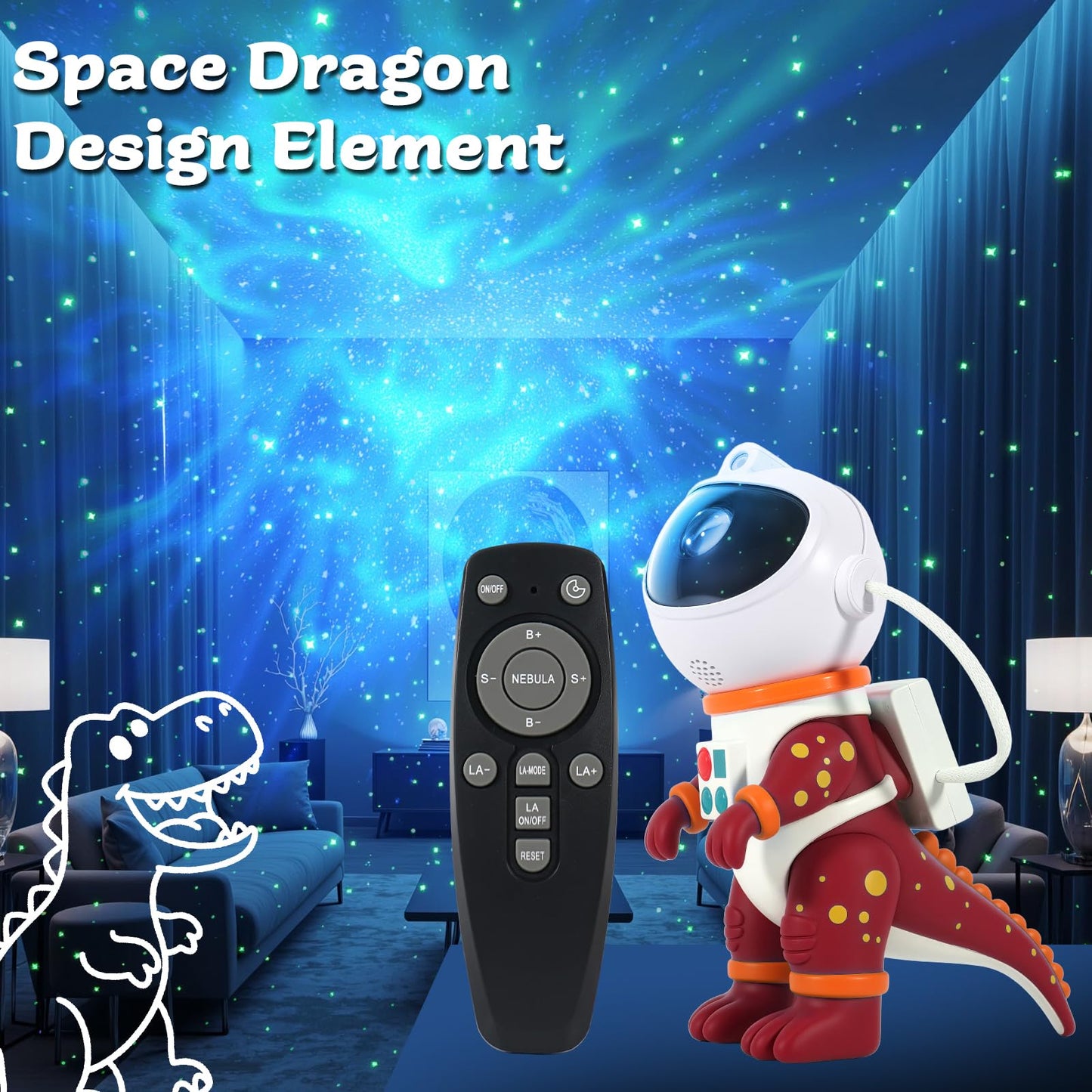 LOVME Galaxy Star Projection Night Light, Dinosaur Astronaut Space Projector with 8 Modes Starry Nebula Effects, Timer & Remote Control, Bedroom Ceiling Decor for Kids, Christmas Birthday Gift(Red)