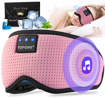 TOPOINT Sleep Mask with Bluetooth Headphones, Breathable Silk Eye Mask for Sleeping Men Women, Bluetooth Sleep Mask Blackout with Speakers, Microphone Handsfree, USB C for Travel Meditation Gifts