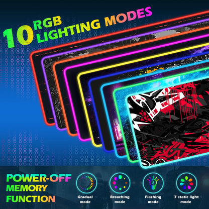 ToLuLu RGB Gaming 5/7.5/10/15W 10 Light Modes Wireless Charging Mouse Pad, LED Mouse Pad Computer Keyboard Mat Mousepad, 800x300x4MM Extended Large Desk Mat for Gaming, MacBook, Laptop, PC,Red Black
