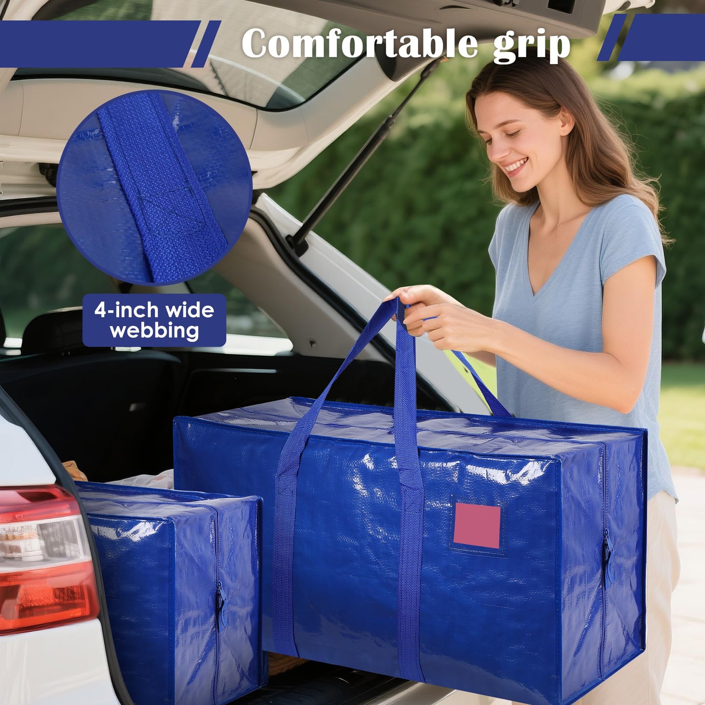RMOHRO 6 Pack Moving Bags with Full-Open Side Zipper, Extra Large 93L Heavy Duty Waterproof Foldable Storage Totes for College Dorm, Moving & Home Organization,Blue