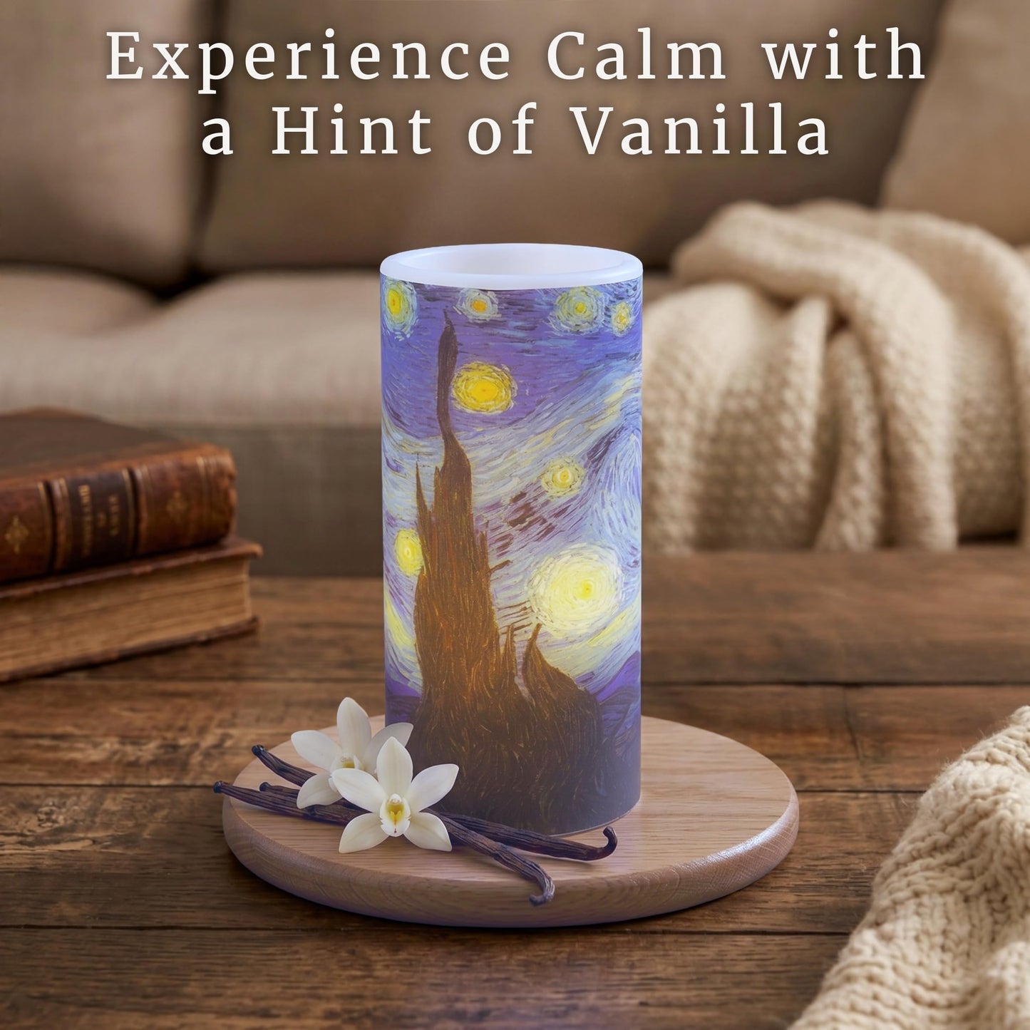 Lavish Home Flameless Candles -Van Gogh Starry Night Battery Operated Candles with Remote and Flickering Light for Home Décor