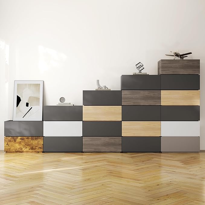 Modern Nightstand Stackable Storage Drawers, Modular Bedroom Furniture Set
