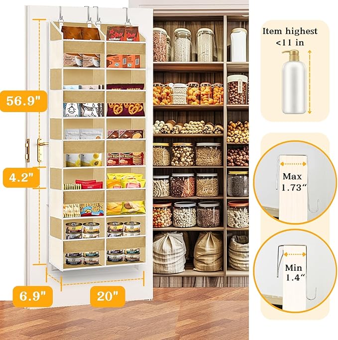 Over the Door Organizer 5 Tiers, Extra Large Behind Door Storage of 10
