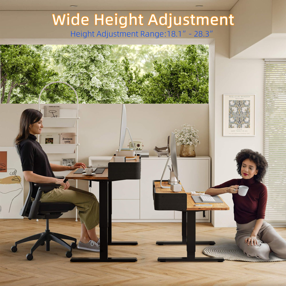 YIHAYO Low Height Adjustable Desk with Drawers, Lifts 18.1-28.3 Inches, Electric Standing Desk with Storage Shelf for short people, 40 x 24 Inches Table with Splice Board for Home Office, Rustic Brown