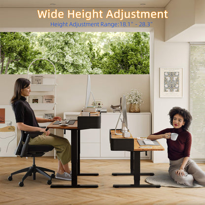 YIHAYO Low Height Adjustable Desk with Drawers, Lifts 18.1-28.3 Inches, Electric Standing Desk with Storage Shelf for short people, 48 x 24 Inches Table with Splice Board for Home Office, Rustic Brown